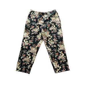 1990s VTG Talbots 100% Silk Japanese Motif Floral Patterned Crop Pants Size 12